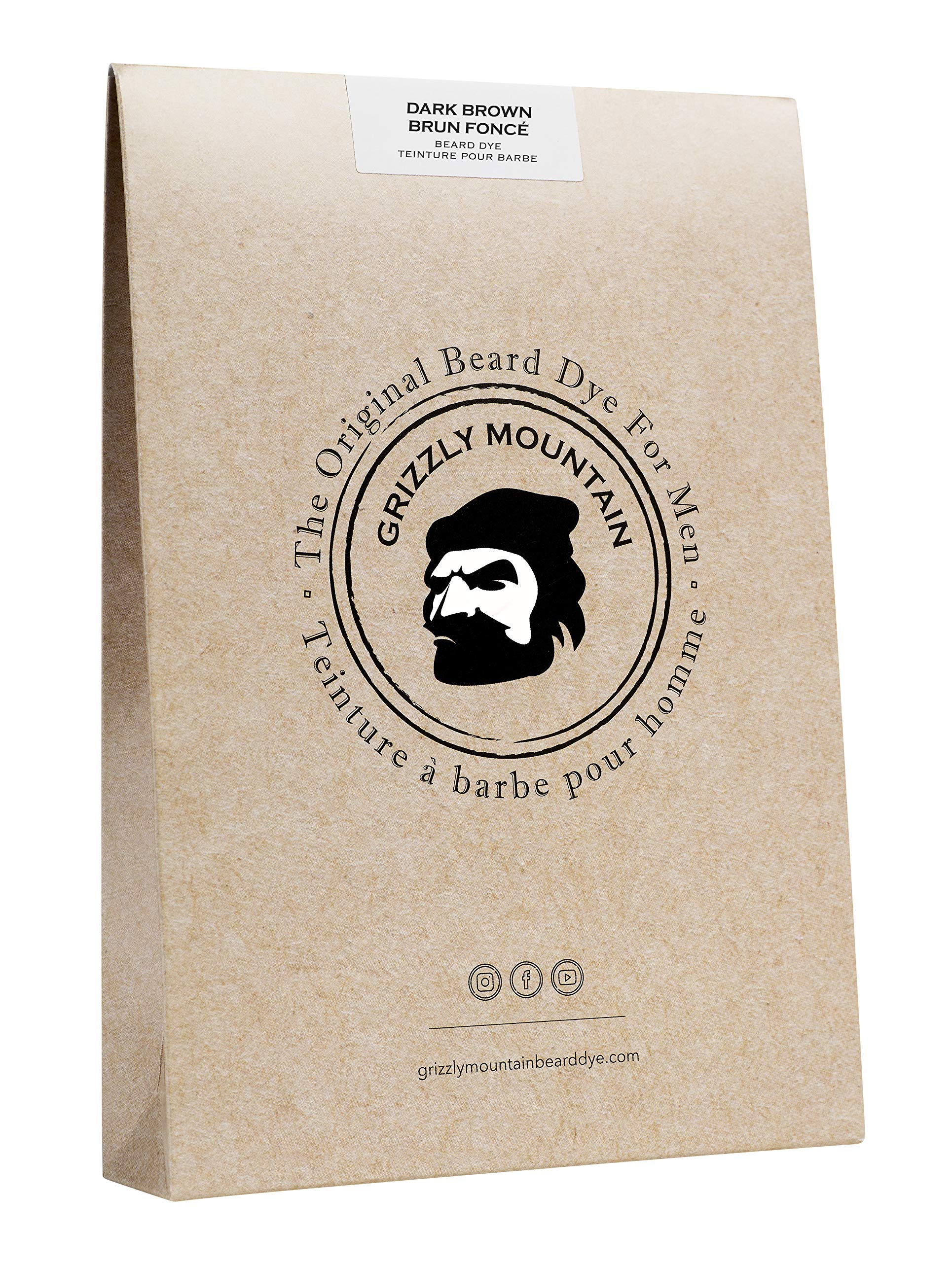 Grizzly Mountain Beard Dye: botella en primer plano, color natural oscuro para barba