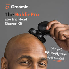 Groomie BaldiePro: agarre ergonómico para control estable durante el afeitado.