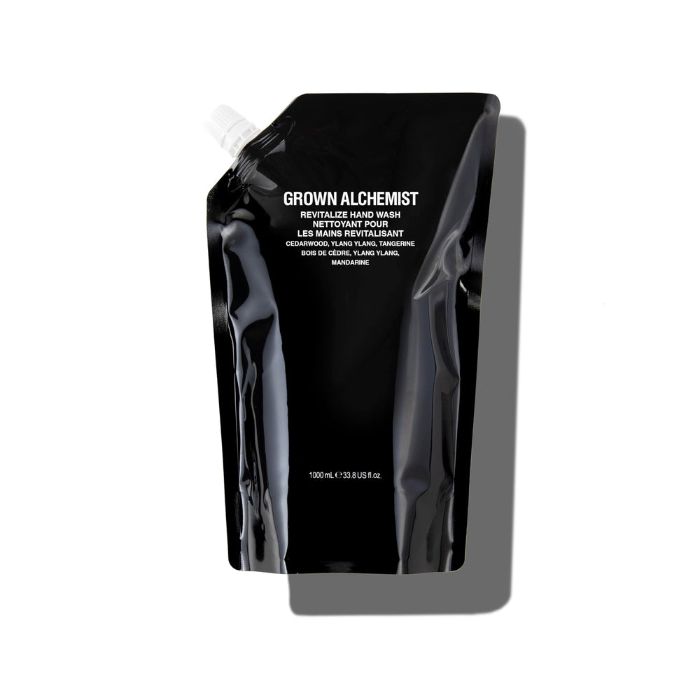 Grown Alchemist Revitalize Hand Wash refill bottle showcases sleek packaging for daily hydration
