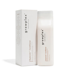 Growplex Replenish: botella frontal, hidratación profunda para cabello suave y manejable.