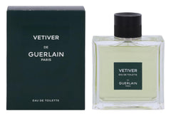 Guerlain Vetiver, botella frontal, aroma cítrico-amaderado ideal para uso diario.
