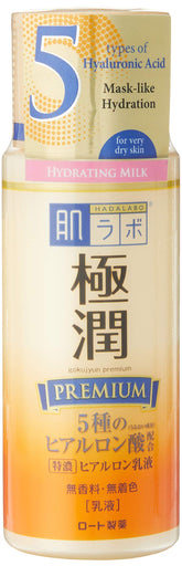Loción Lechosa de Hada Labo Tokyo Gokujyun Premium; botella en primer plano para hidratación suave.