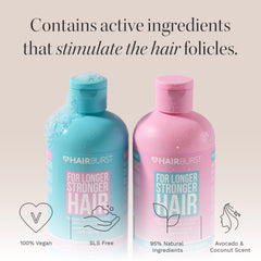 HAIR BURST Acondicionador frente a la botella, desenreda y deja brillo suave.
