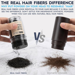 Aperçu avant/après: densité apparente avec Hair Illusion sur des cheveux noirs.