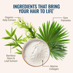 Hair La Vie Revitalizing Blend persona sosteniendo la botella para uso diario