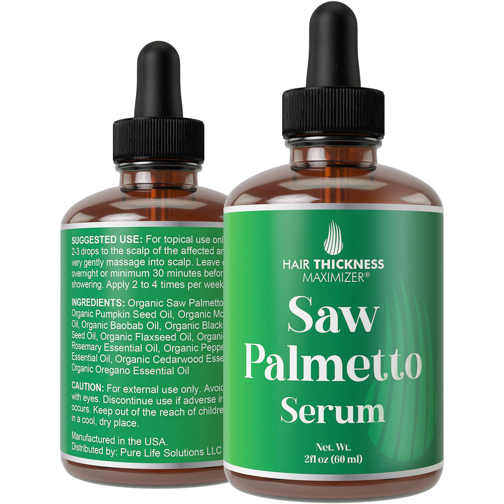 Hair Thickness Maximizer Serum palmetto en frasco para un aspecto más grueso del cabello