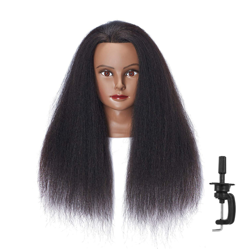 Hairlink maniquí con cabello real afro para prácticas de peinado y estilismo.