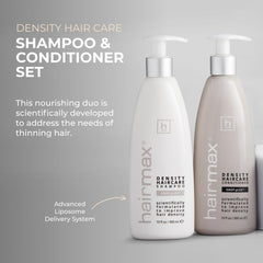 Hairmax Density Acondicionador: botella de diseño para hidratación y fortalecimiento.