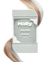 Hally Hair Shade Stix Silver en empaque, color temporal listo para usar.