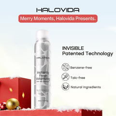HALOVIDA champú seco absorbe aceite rápidamente para cabello ligero.