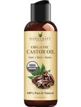 Handcraft Blends aceite de ricino orgánico en botella, uso capilar suave y nutritivo.