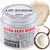 Handmade Heroes exfoliante labial Coco Sorbet, frasco cerrado para labios secos.