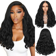 HANNE Yaki Curly V-Parte Peluca frente para look natural diario.