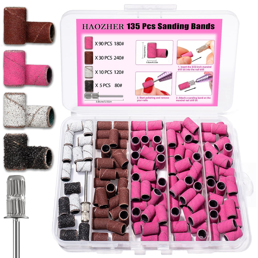 Haozher bandas-lijado-uñas 135-pcs para un acabado suave y profesional