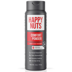 Happy Nuts Comfort Powder Deodorant en envase, protección duradera contra sudor.