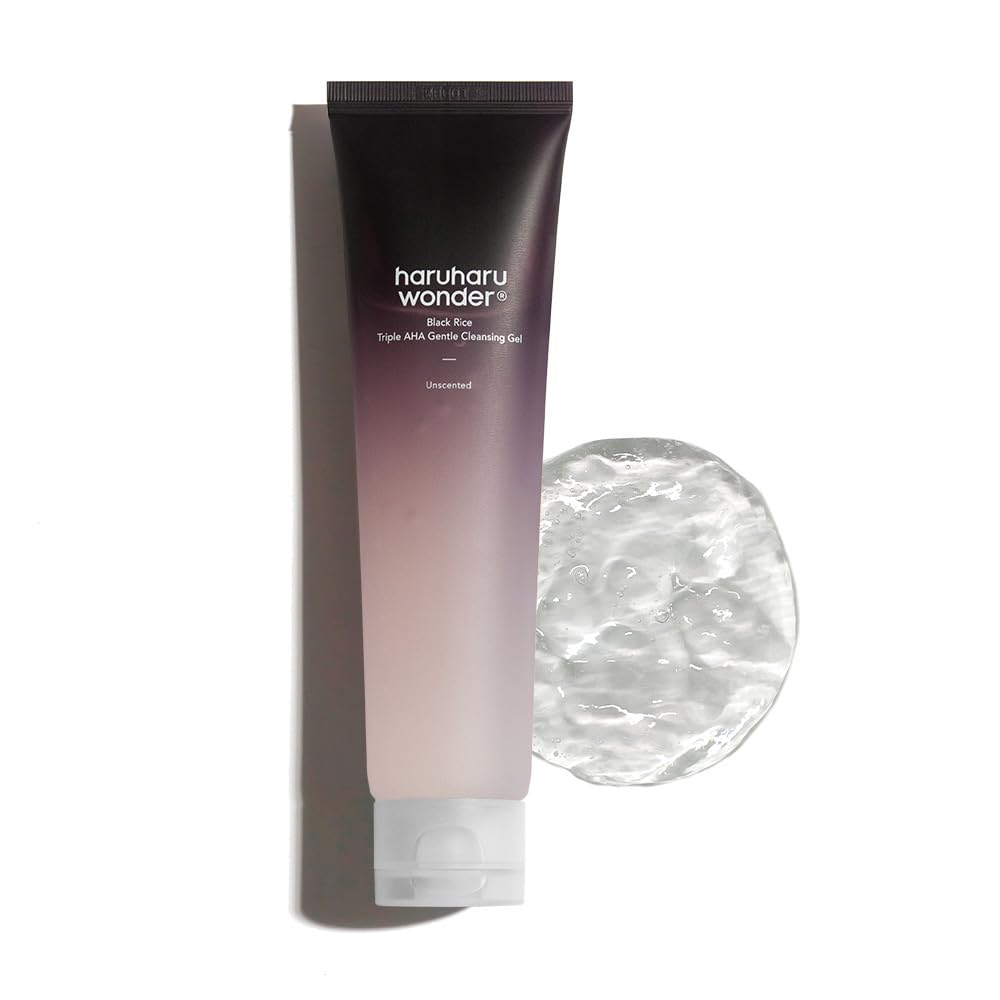 HARUHARU Arroz Negro Triple AHA Gel, limpieza suave con exfoliación ligera para piel hidratada.