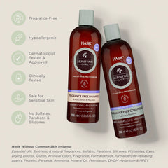 Acondicionador HASK Sensitive Care en botella, cabello suave y manejable.
