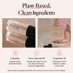 Ingrédients naturels et végane, formulés pour la peau.