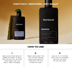 Aplicación del acondicionador Hawthorne en cabello para acabado calmante y nutritivo.