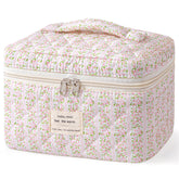 HBselect bolso maquillaje exterior acolchado floral, ideal para almacenamiento diario y viaje organizado.
