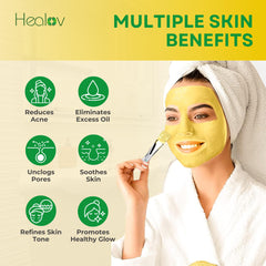 Healov Mascarilla de azufre, rostro al aplicar, sensación fresca y limpia.