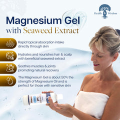 Health and Wisdom gel de magnesio con algas, aplicación suave en zona tensas