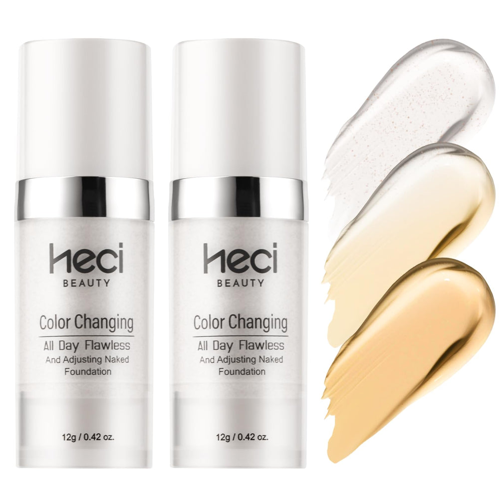 HECI BEAUTY fundación líquida cambio color en botella para tono exacto