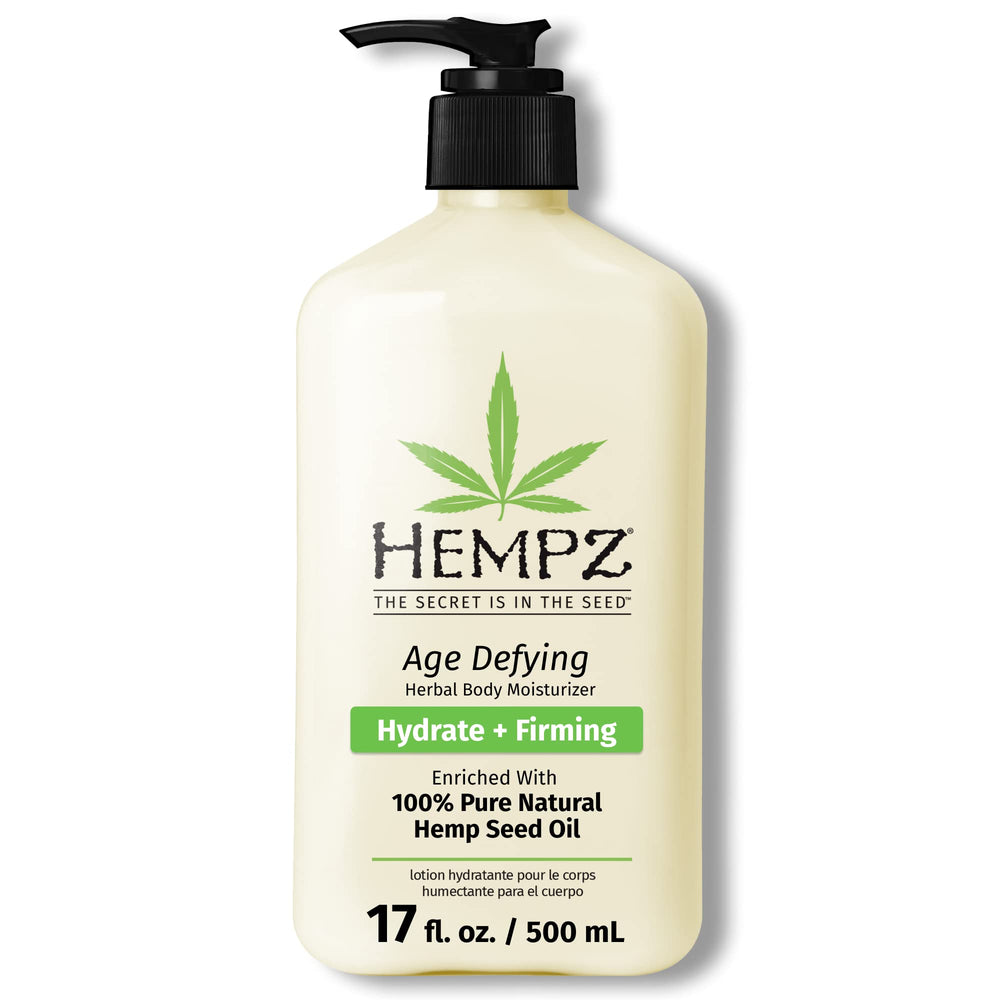 Hempz Age-Defy: botella de crema para hidratación profunda y absorción rápida.
