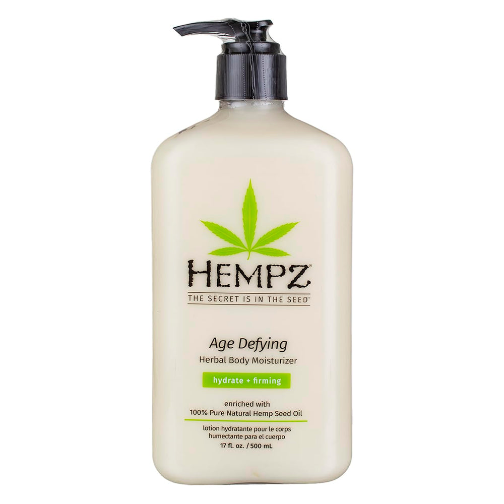 Hempz Crème Corps Anti-Âge en flacon pompe pour hydratation durable.