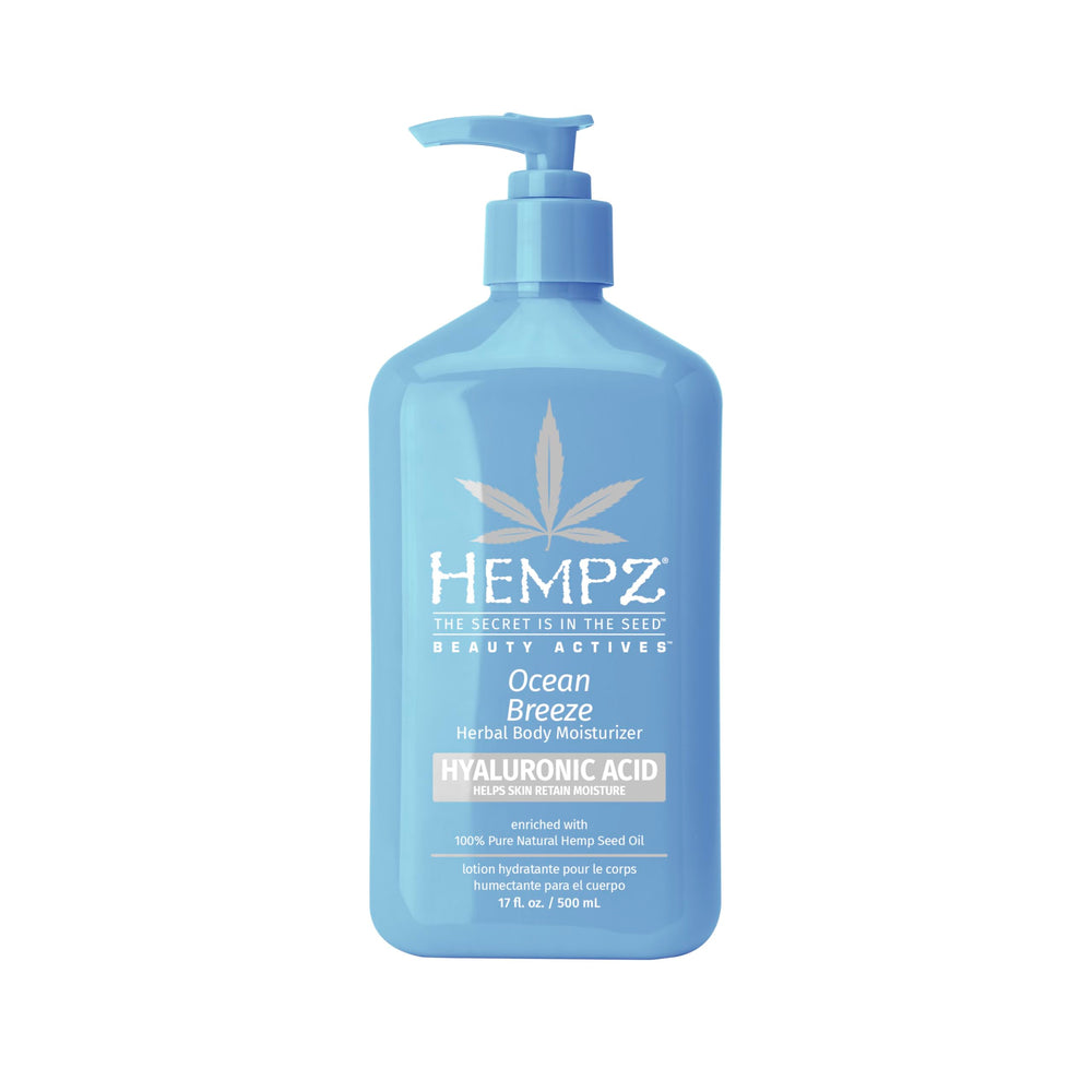 Hempz Ocean Breeze Edición Limitada en frasco, hidratación suave.