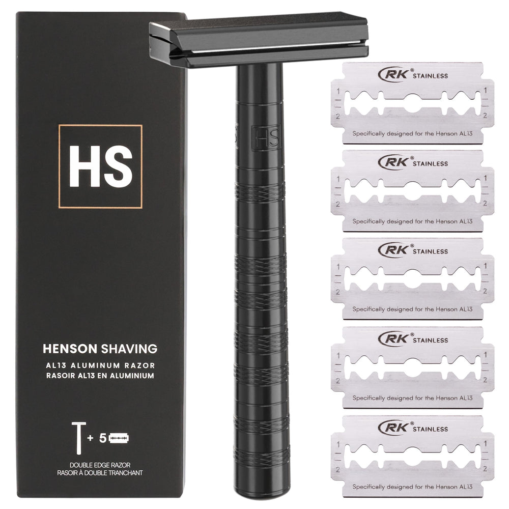 Maquinilla Henson negro jet con cabeza de 30° para afeitado cómodo.