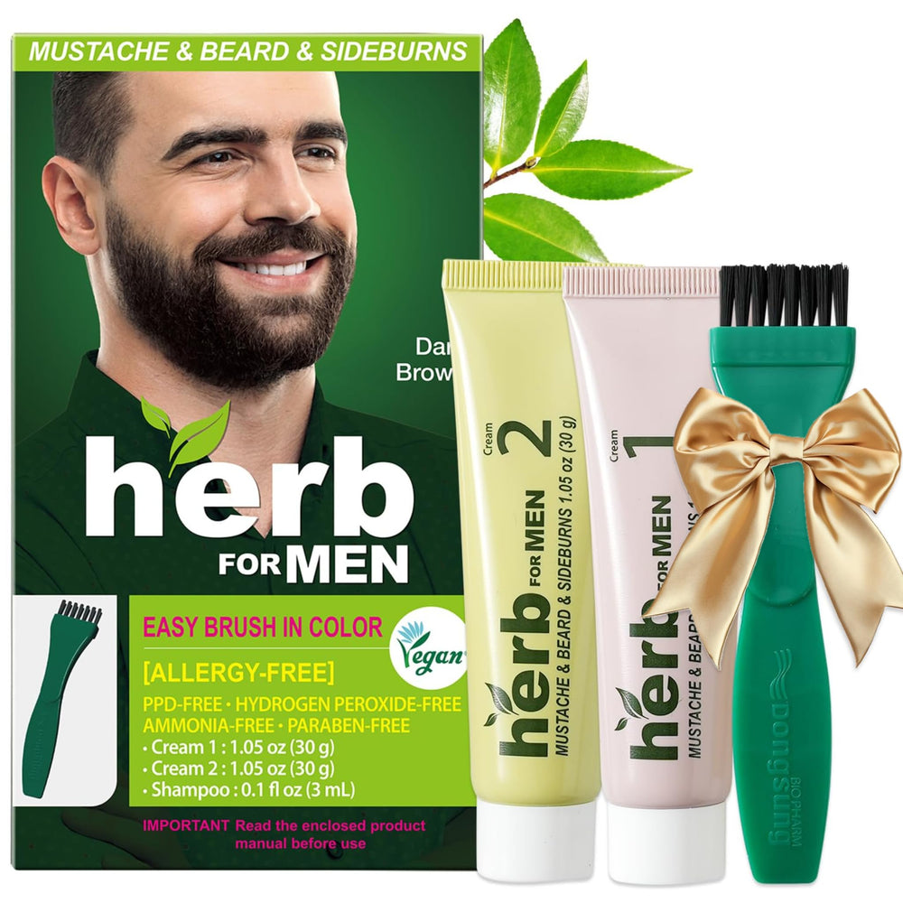 Herb Speedy tiente bigote y barba marrón oscuro, color duradero