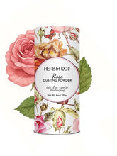 Herb & Root polvo corporal sin talco rosa para piel suave y aroma ligero.