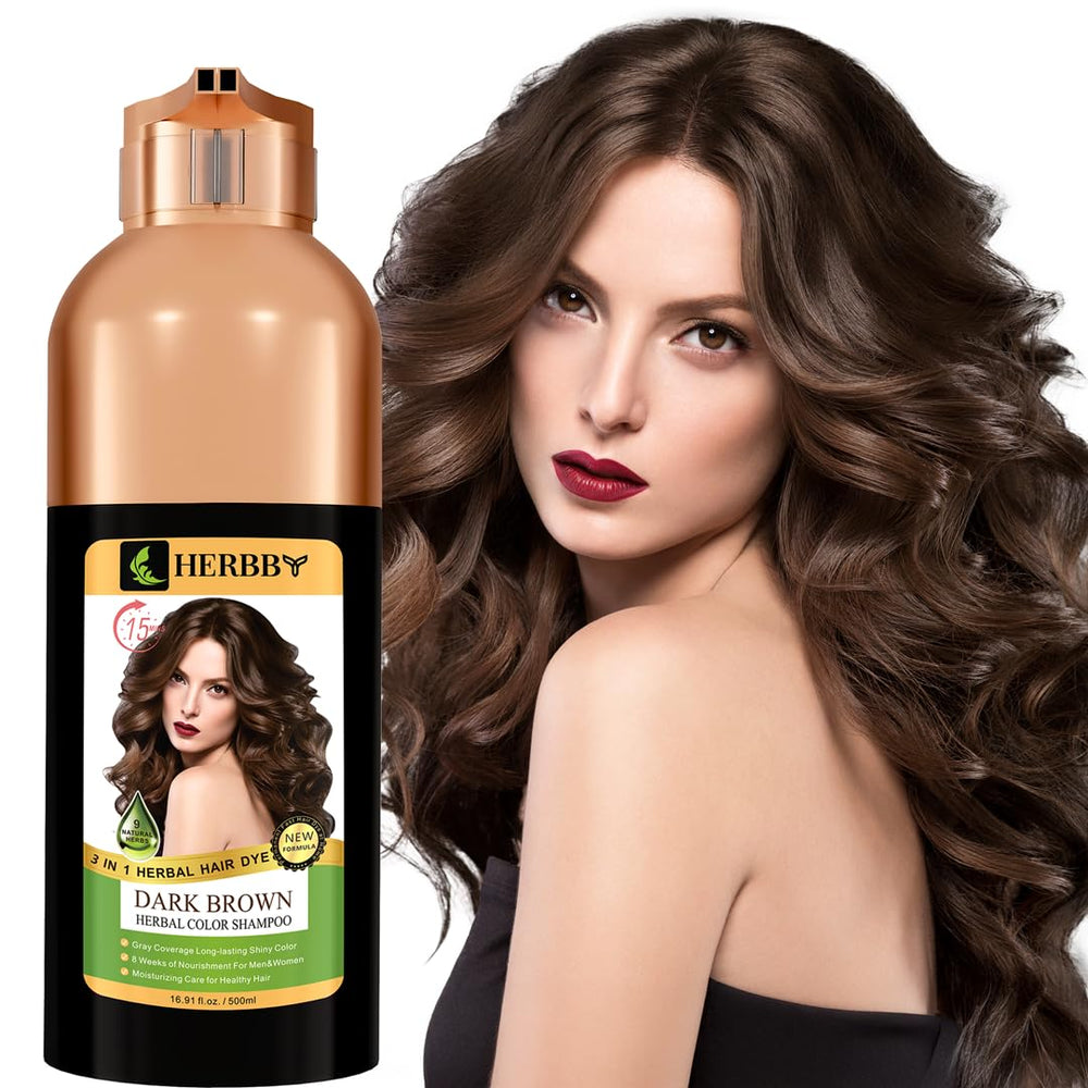 HERBBY Color Shampoo: botella frontal con cobertura suave de canas y brillo natural.