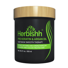 Mascarilla de Argán Herbishh: botella de aplicación para cuidado diario del cabello seco.