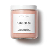 HERBIVORE Coco Rose exfoliante en envase, textura suave para piel nutrida.
