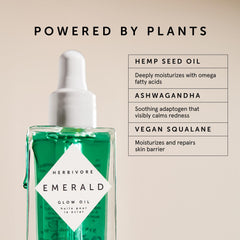 Aceite para rostro HERBIVORE Emerald: gota regulada para aplicación precisa.