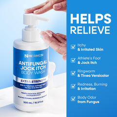 Hermon Antifungal Body Wash, espuma para espalda y pies con aceite de árbol de té y aloe.