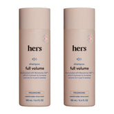 Hims & Hers Shampoing Volume Complet : bouteille prête pour routine volumisante.