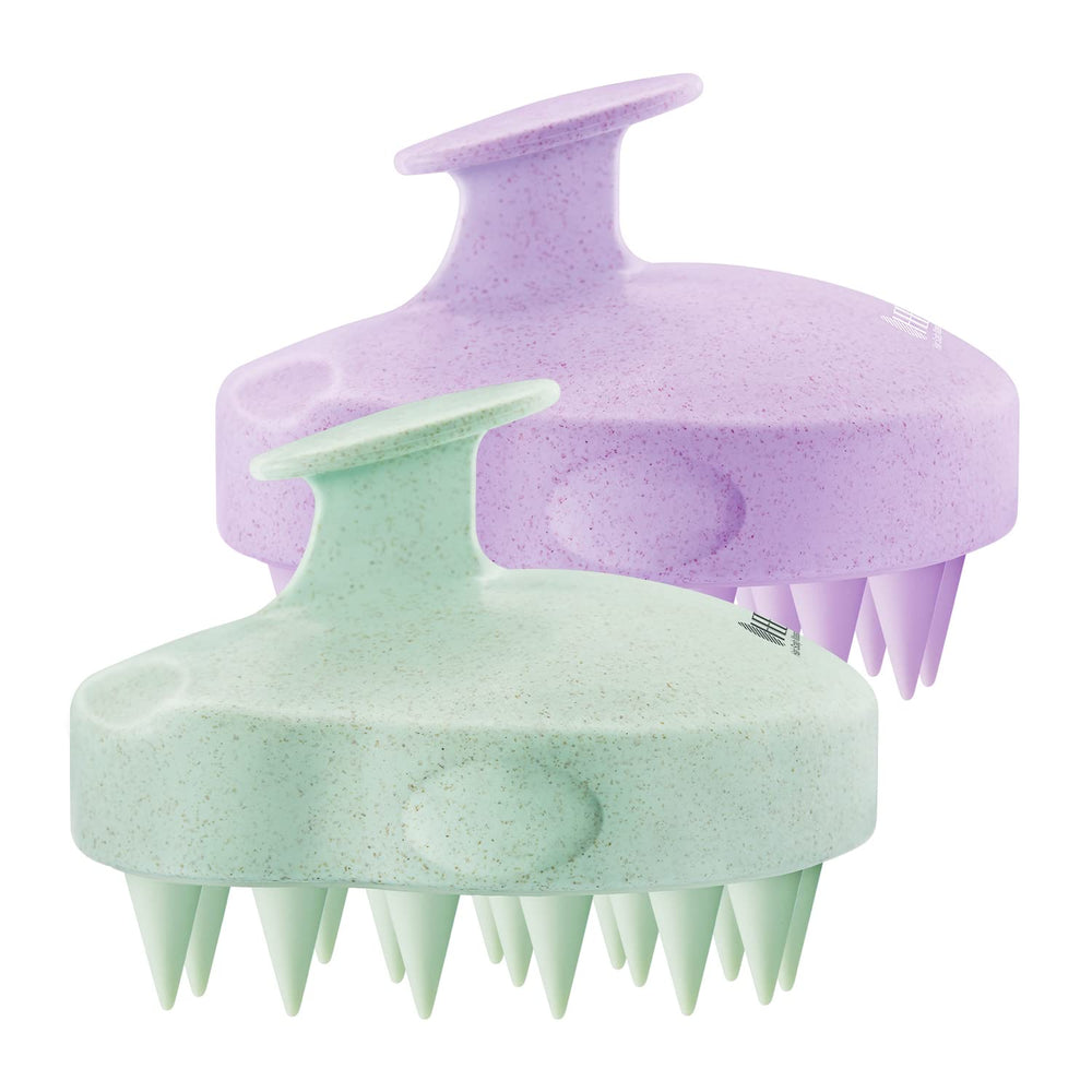 HEETA masajeador de cuero cabelludo 2-pack morado y verde para estimulación suave.