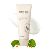 HEVEBLUE Crema Salmón Centella: envase elegante con crema para la piel.