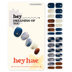Heyhae tiras semicuradas, mármol-azul-primavera, manicura rápida y elegante.