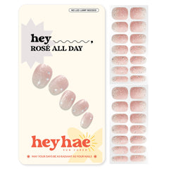 Heyhae: tiras gel semi-curado rose con glitter para un acabado glam.