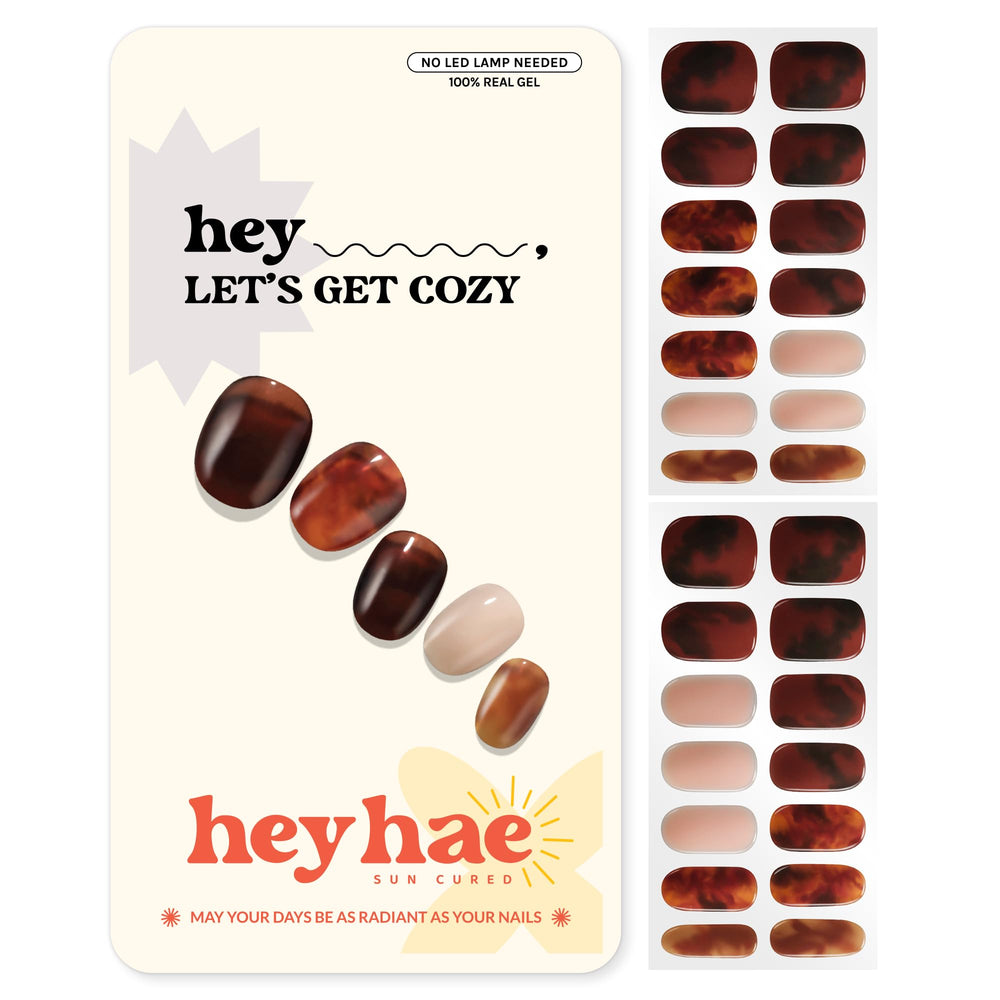 Heyhae tiras gel semicurado en tono otoño marmol marrón para uñas con estilo