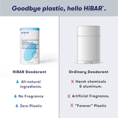 HiBAR desodorante sin bicarbonato, fórmula natural y suave.