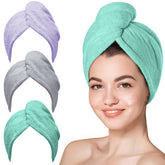 Turbante Hicober de microfibra verde para secado rápido y suave del cabello.