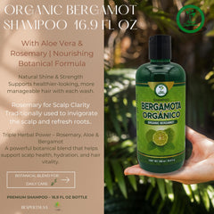 HIGH SUPREME Shampoo Bergamota Orgánico con Aloe: ingredientes naturales para hidratación suave.