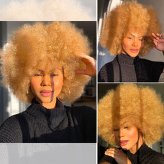 Peluca HIHOO afro rizado estilo setenta, rubio, volumen para eventos