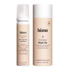 Hims Thick Fix champú botella: limpieza suave y cabello más manejable.
