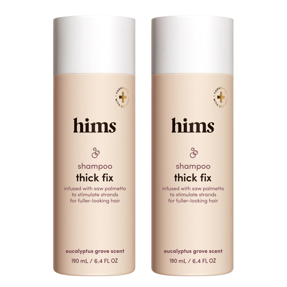 hims Thick Fix Shampoo con Saw Palmetto para cabello más lleno y limpio.
